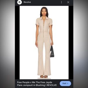 Khaki denim jumpsuit Free people jade “blushing” tan color We the free M